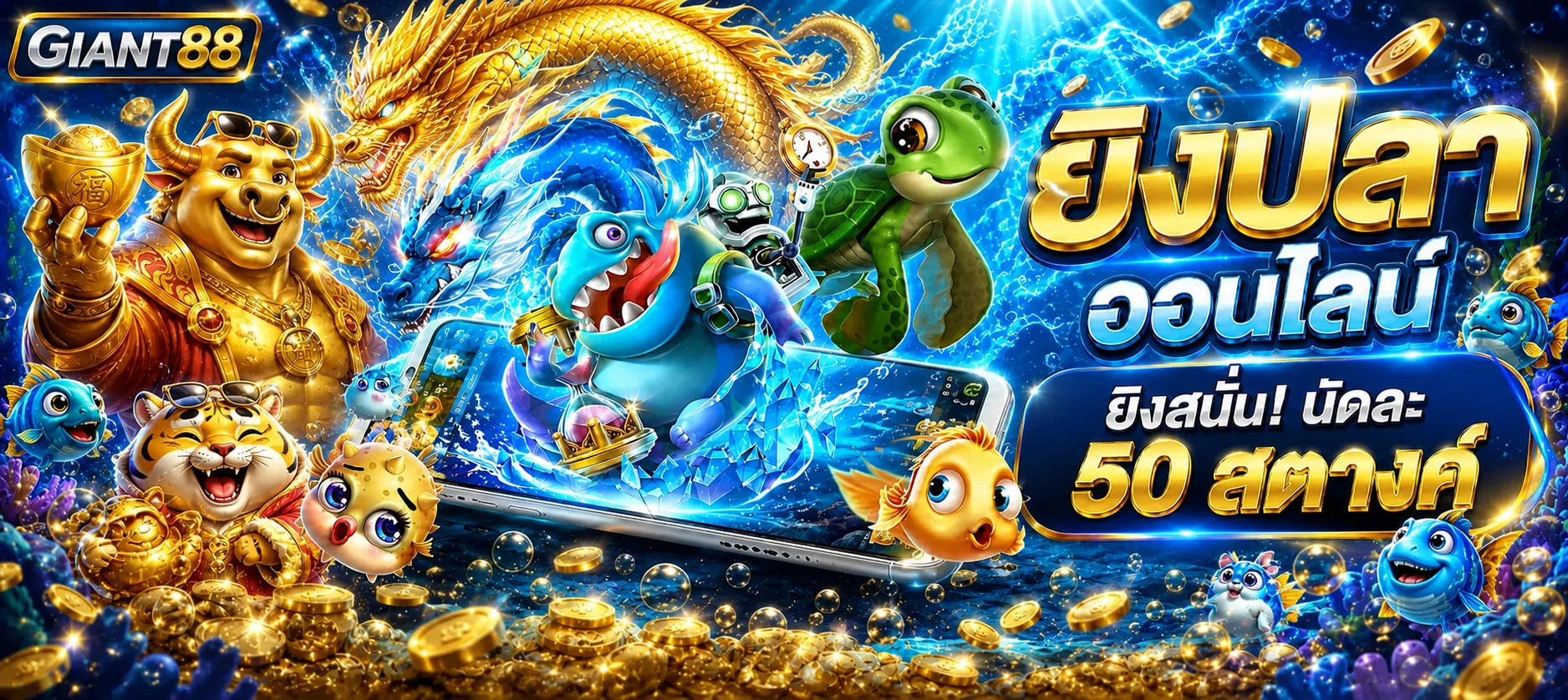 แบนเนอร์ GIANT88 สล็อตเกมยิงปลาและตัวละครแฟนตาซี
